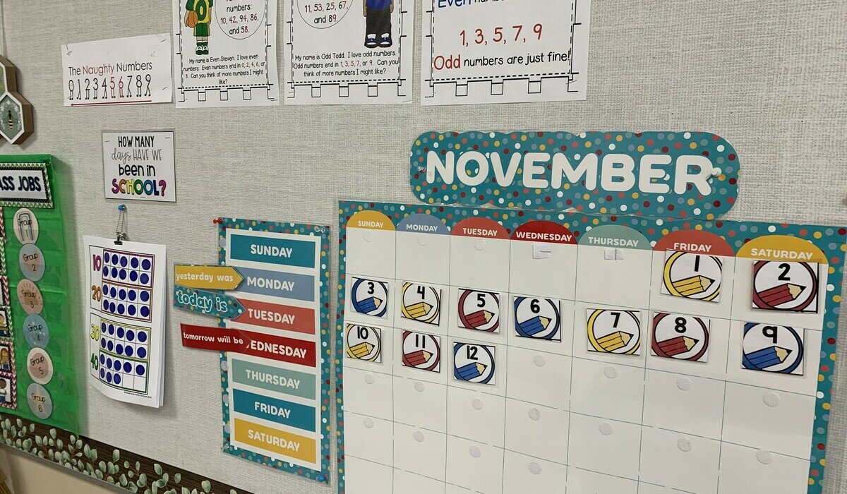 Photo of a calendar in a classroom